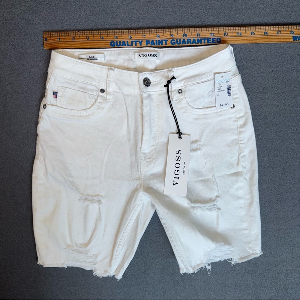 NEW Vigoss Distressed White‎ Ace High Rise Bermuda Shorts size 25